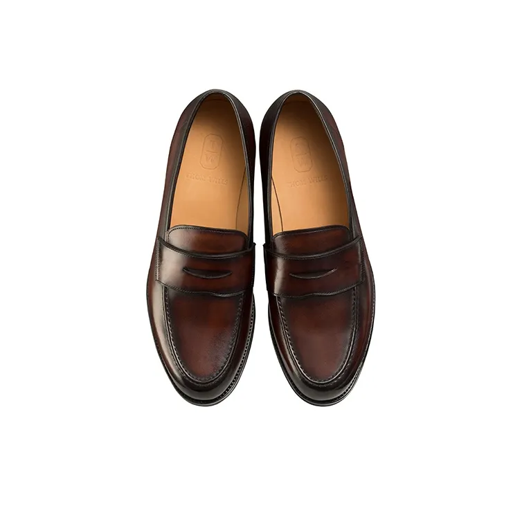 THOM WILLS British Style Business Versatile Slip on Casual Shoes Men's Dark Coffee Polished-2
