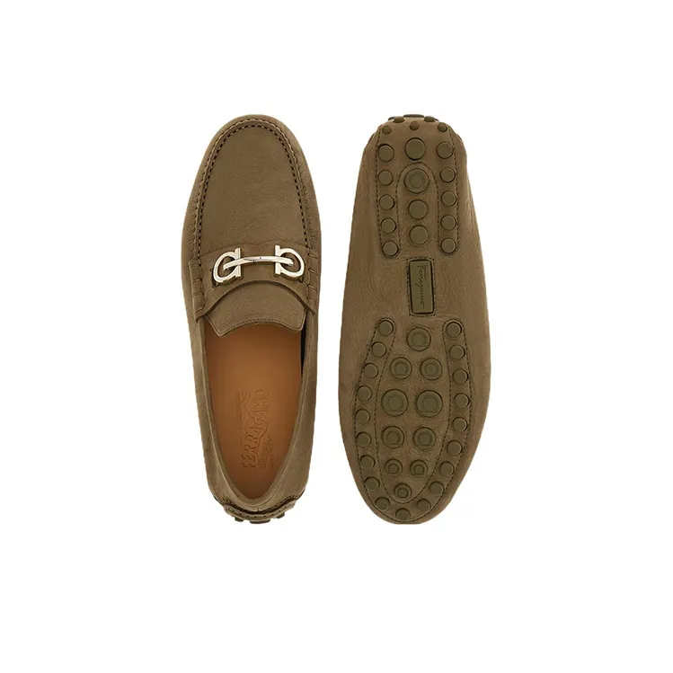FERRAGAMO Gancini-plaque Suede Loafers-4