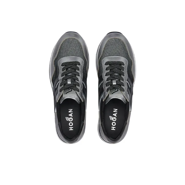 HOGAN H222 Mid Top Platform Shoes Women's Black Silver-3