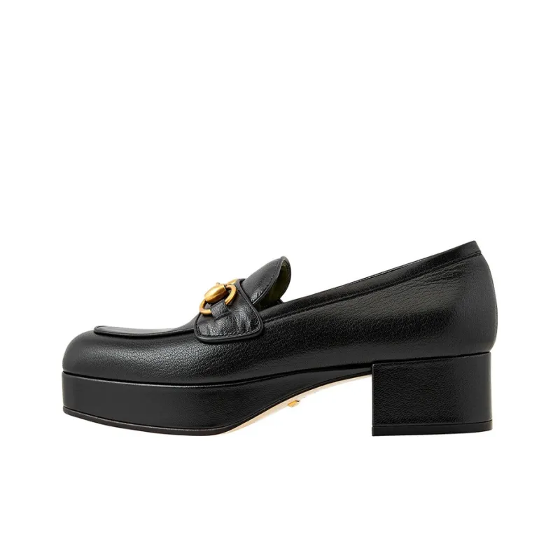 GUCCI Horsebit Block Heel Loafers 4.5cm Women's Black-0