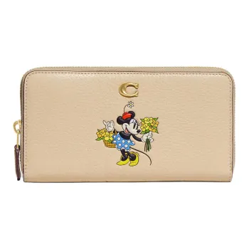 COACH Disney Collaboration Accordion Zip Recycled Glove Tanned Leather Wallet Women's Beige