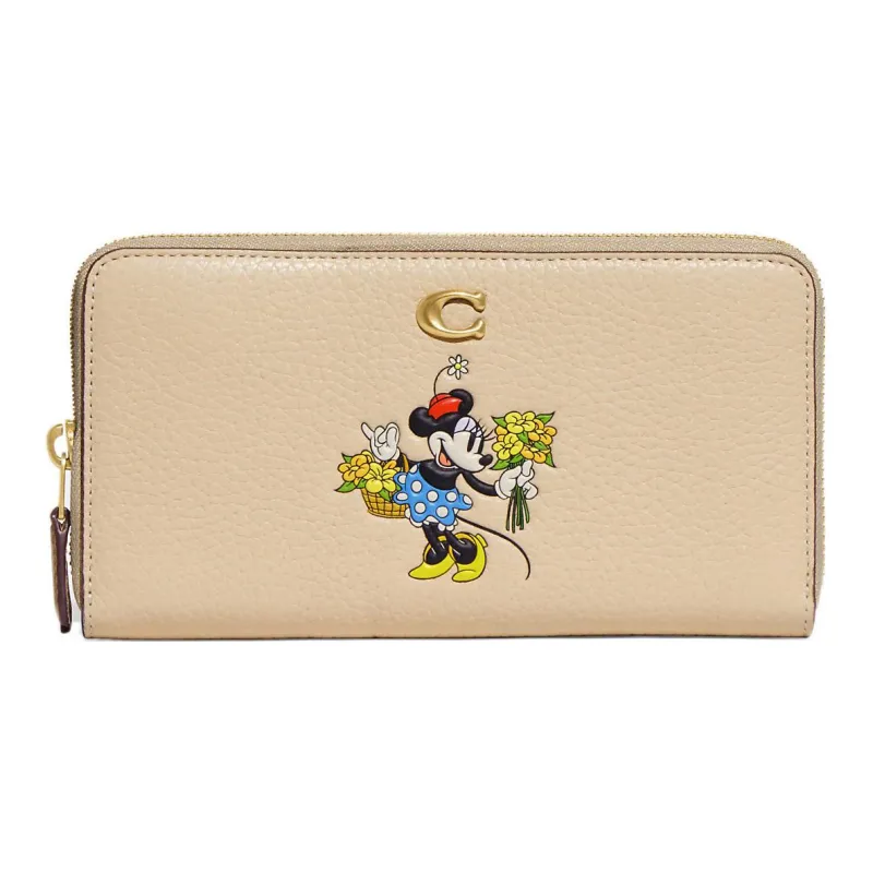 COACH Disney Collaboration Accordion Zip Recycled Glove Tanned Leather Wallet Women's Beige-0