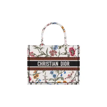 DIOR BookTote Embroidery Tote Bag Shopping Bag Handbag Medium Size Women's White/Multicolor