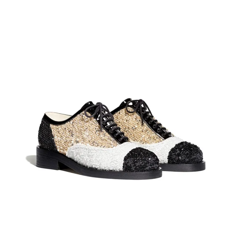 CHANEL Casual Single Shoes Women's Sequins White Gold-2