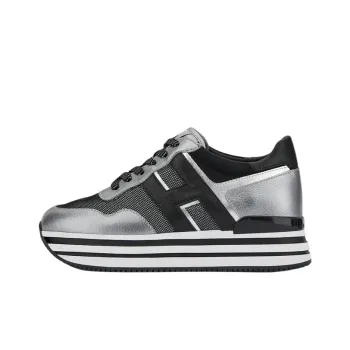 HOGAN H222 Mid Top Platform Shoes Women's Black Silver