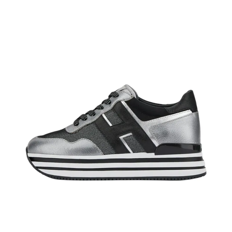 HOGAN H222 Mid Top Platform Shoes Women's Black Silver-0