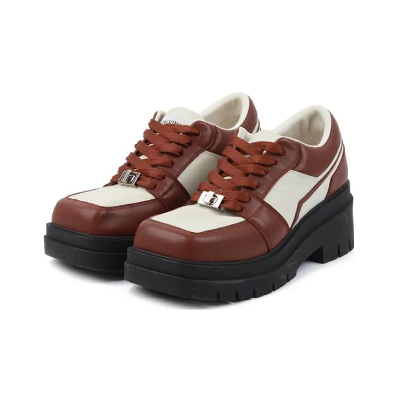 CALVINLUO Platform Shoes Unisex Coffee White-2