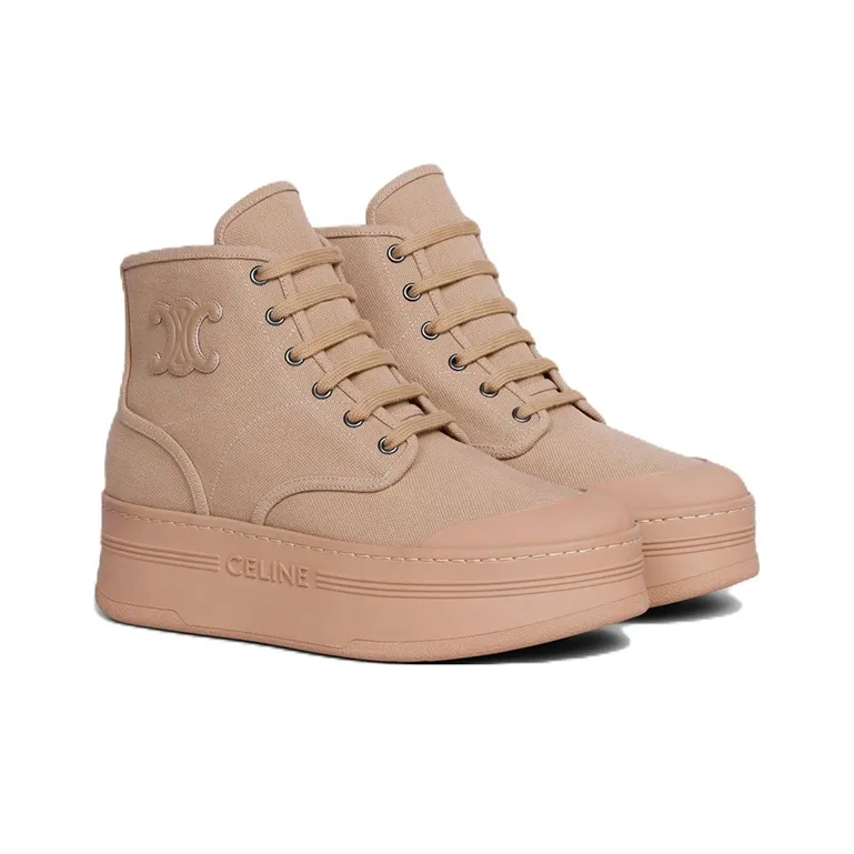CELINE Triomphe High-Top Platform Shoes Women's Sand-3