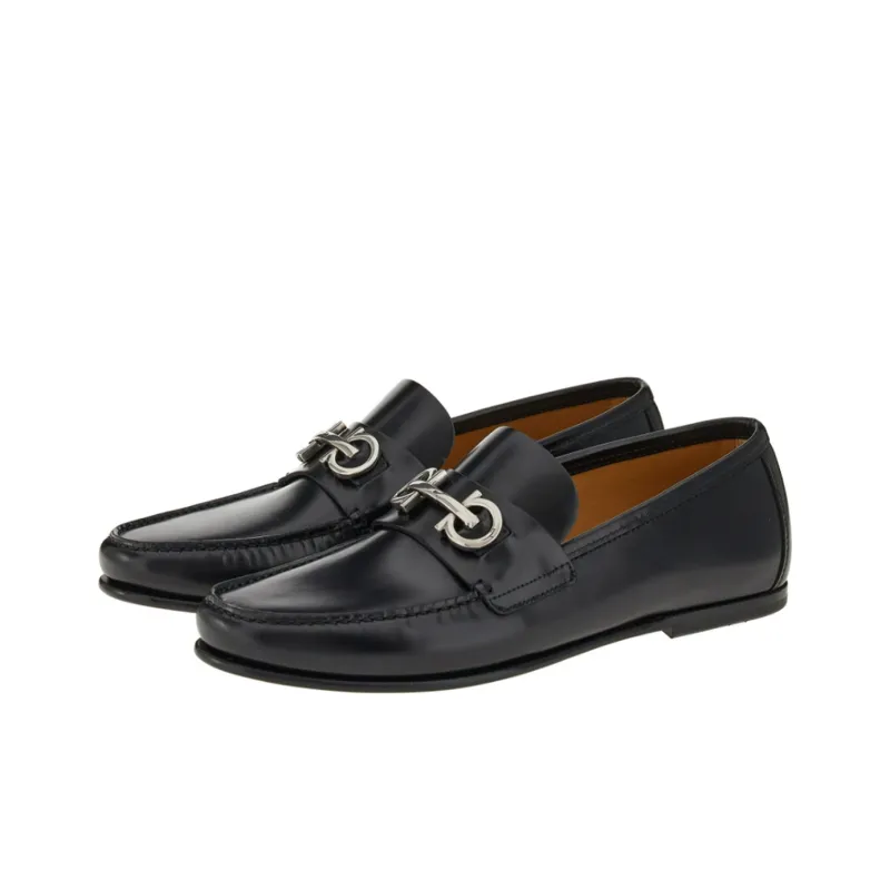 FERRAGAMO Gancini-plaque Leather Loafers-4