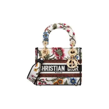 DIOR Lady D-Lite Floral Embroidery Daisie Bag Shoulder Bag Crossbody Bag Handbag Mini Women's White/Multicolor