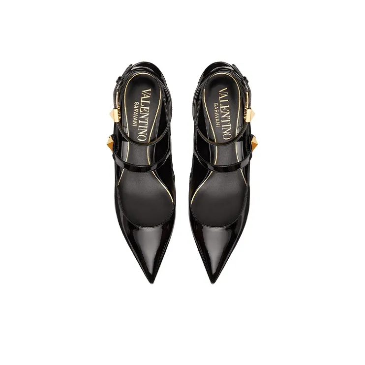 Valentino TIPTOE Slim Heel Mid Low Heel Shoes Women's Black-3