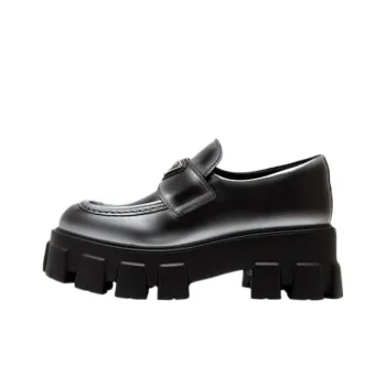 PRADA Monolith Brushed Leather Loafers 'White Spray Black' Women's
