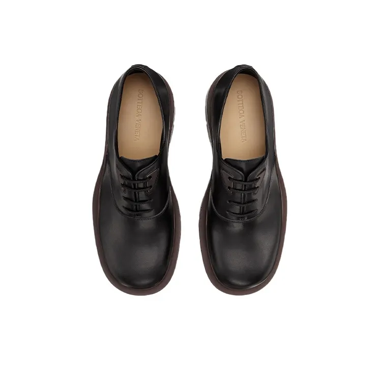 Bottega Veneta Tire Lace Up Leather Shoes Black-3