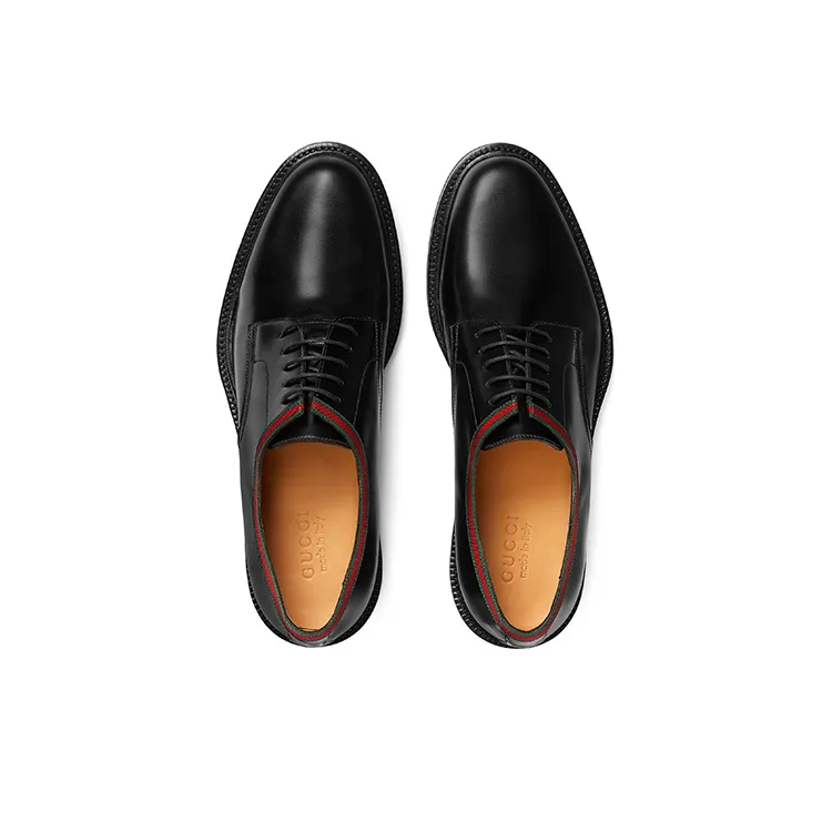 GUCCI Web Lace Up Black Leather-2