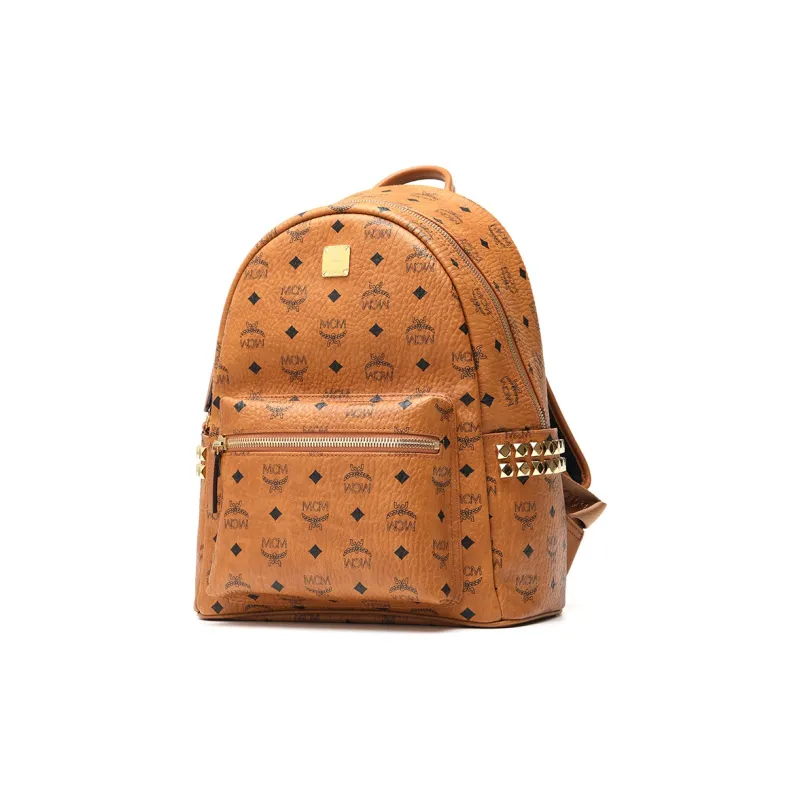 MCM Stark Visetos Coated Canvas Backpack Medium Size Women's Brown Cognac-1