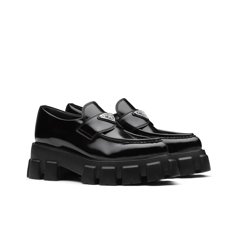 PRADA Monolith 55mm Pointy Loafer Black Brushed Leather Women's-2
