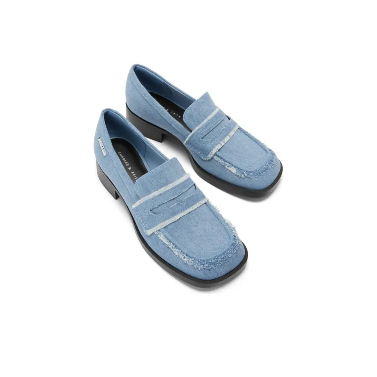 CHARLES&KEITH Loafers Women's Black/BLACK TEXTURED Black Textured/Light Blue Light Blue/Beige-8