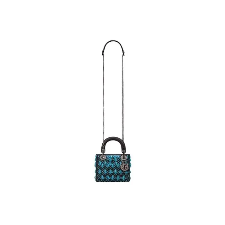 DIOR Lady Dior Satin Lady Dior Bag, Shoulder Bag, Crossbody Bag, Handbag Mini Women's Black/Blue-1