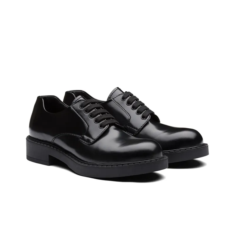 PRADA Brushed Leather Derby Shoes-2