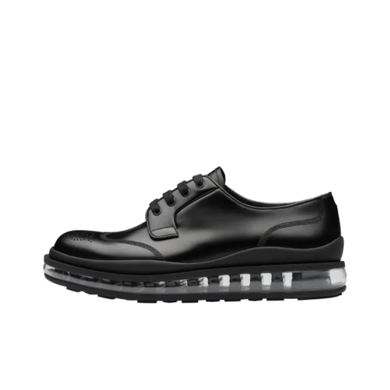 PRADA Lace Up Derby Black Brushed Leather-0