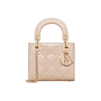DIOR Lady Dior Patent Leather, Cow Leather Mini Lady Dior Bag Shoulder Bag, Crossbody Bag, Handbag Mini Women's Beige