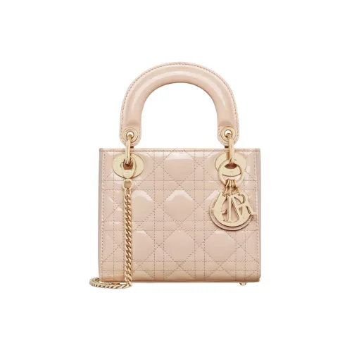 DIOR Lady Dior Patent Leather, Cow Leather Mini Lady Dior Bag Shoulder Bag, Crossbody Bag, Handbag Mini Women's Beige