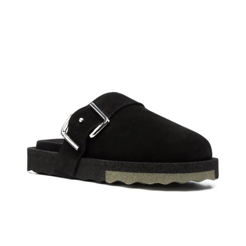 OFF WHITE Sponge Buckle Slippers Black Khaki-1