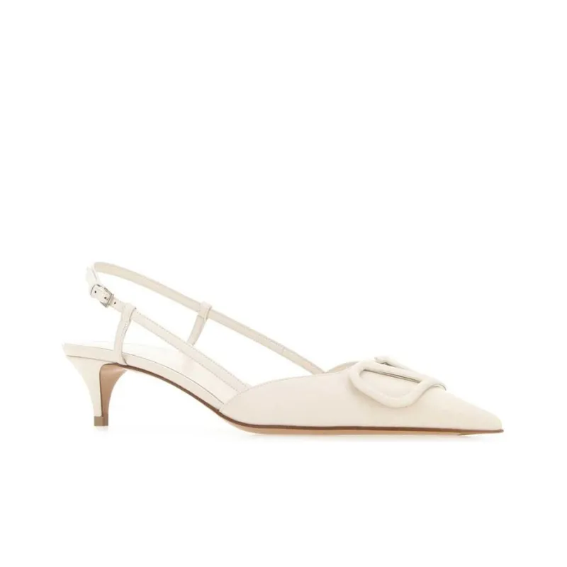 Valentino VLogo Signature Cone Heel Mid Low Heel Shoes Women's White-1