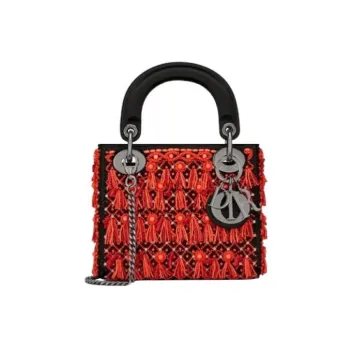 DIOR Lady Dior Satin Lady Dior Bag, Shoulder Bag, Crossbody Bag, Handbag Mini Women's Black/Red
