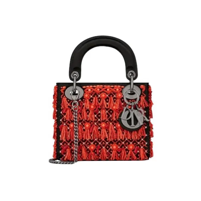 DIOR Lady Dior Satin Lady Dior Bag, Shoulder Bag, Crossbody Bag, Handbag Mini Women's Black/Red-0