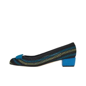 FERRAGAMO Vara Chunky Heel Mid-Low Heel Mary Jane Shoes Women's Black Blue