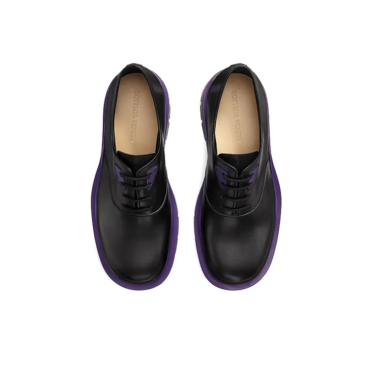 Bottega Veneta Tire Lace Up Leather Shoe Black Plum-3