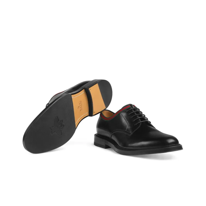 GUCCI Web Lace Up Black Leather-4