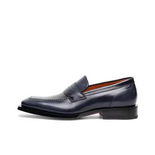 Santoni Almond-toe Leather Penny Loafers