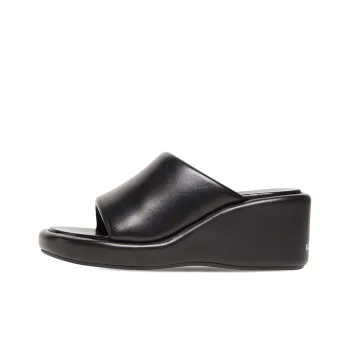 Balenciaga Logo Print Round Toe Wedge Sandals Women's