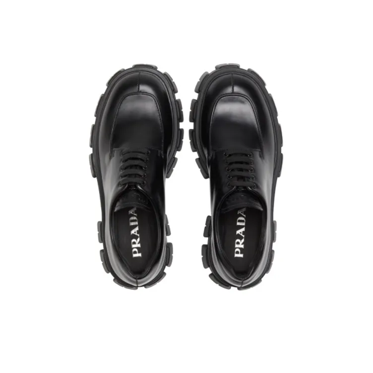 PRADA Monolith Brushed Calf Derby Shoes 'Black' Women's-3