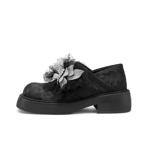 MIO Loafers Women's Low-Top Black Fabric