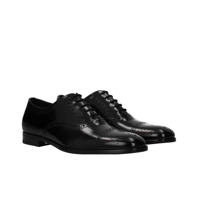 PRADA Brushed Fumé Leather Oxford Shoes-2