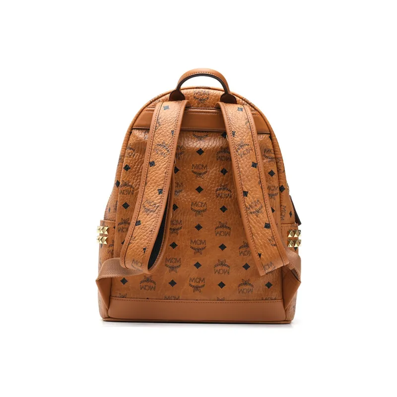 MCM Stark Visetos Coated Canvas Backpack Medium Size Women's Brown Cognac-3