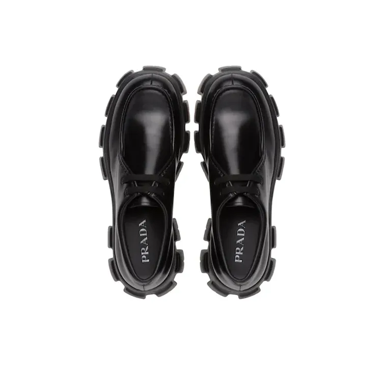 PRADA Monolith Lace-Up Shoe Black Brushed Leather-3
