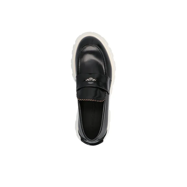 Alexander McQueen Contrast Sole Leather Penny Loafers Black White-3