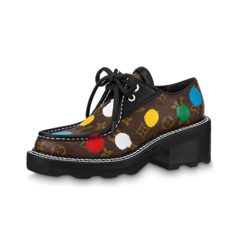 Yayoi Kusama x LOUIS VUITTON Beaubourg Chunky Heel Mid Low Heel Shoes Women's Brown