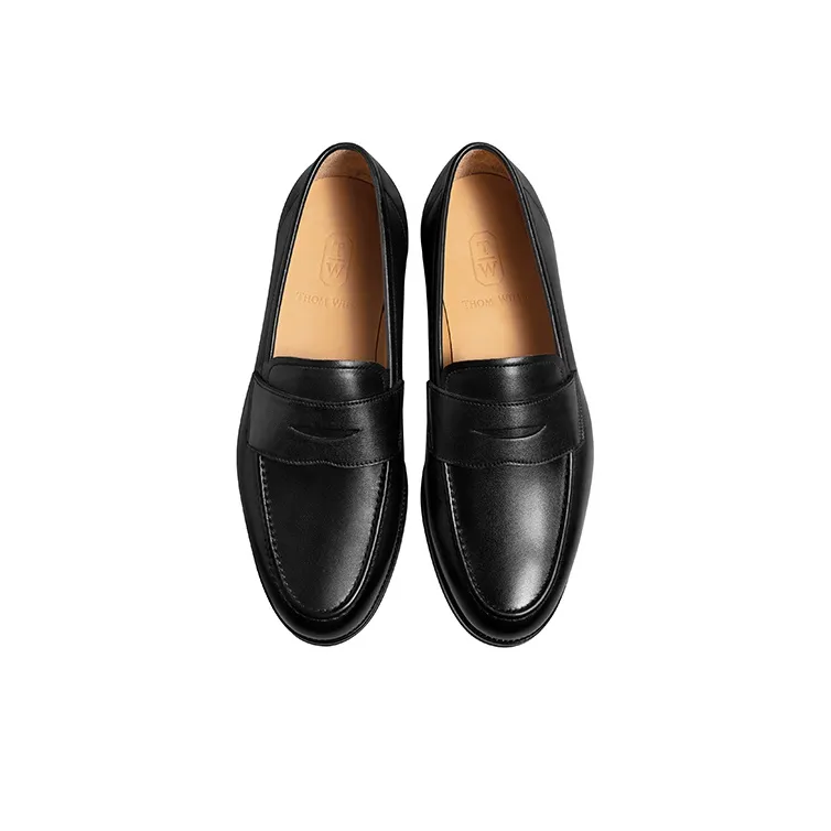THOM WILLS British Style Business Casual Calfskin Slip on Loafers Men's Black-2
