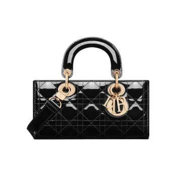 DIOR Lady D JOY Patent Leather Cowhide Princess Diana Bag Shoulder Bag Crossbody Bag Handbag Small Size Women's Black
