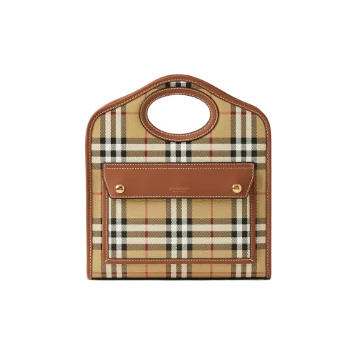 Burberry Check And Leather Mini Pocket Bag Briar Brown