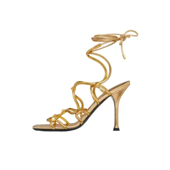 Valentino Rockstud Net Lace Up Sandals Gold Women's