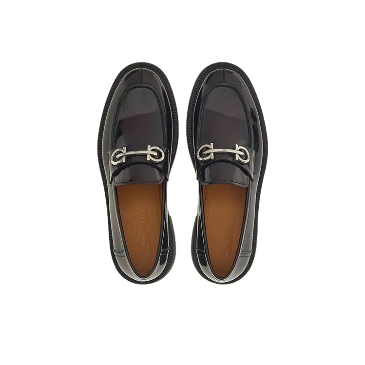 FERRAGAMO Gancini Loafers Casual Shoes Men's Red Black-2