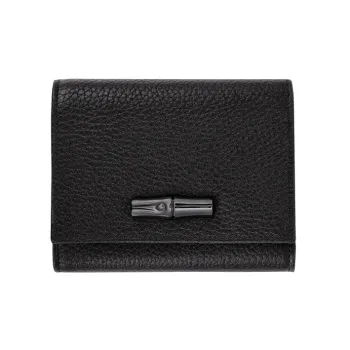 LONGCHAMP Roseau Essential Cow Leather Card Holder Wallet Women's Black