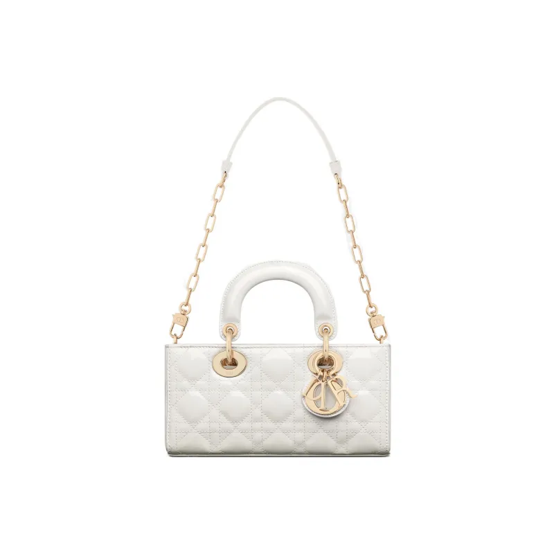 DIOR Lady D-JOY Patent Leather Cowhide Daisie Bag Shoulder Bag Crossbody Bag Handbag Small Size Women's Milk White-4