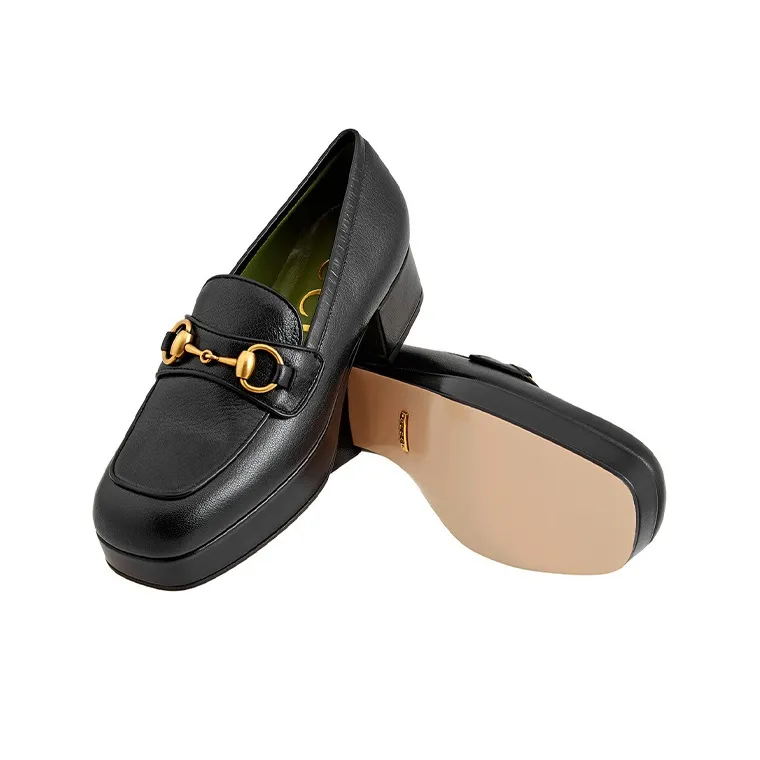 GUCCI Horsebit Block Heel Loafers 4.5cm Women's Black-2